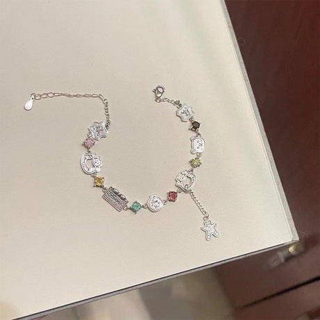 Colorful Zircon Gingerbread Man & Teddy Bear Bracelet — Autumn/Winter & Christmas Collection — Trending, High-Style Wrist Jewelry