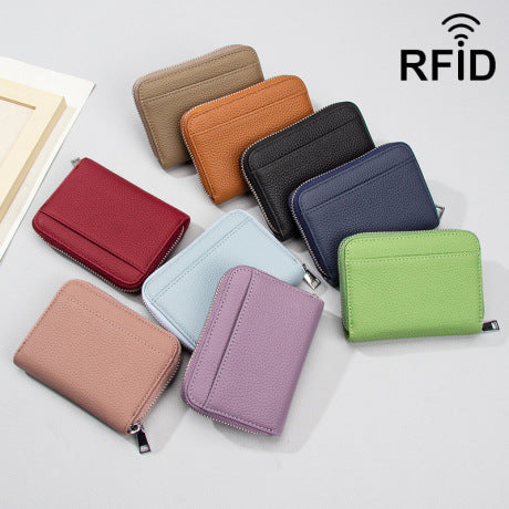 Versatile Genuine Leather Wallet — RFID-Blocking, Multi-Compartment, Screen-Printed Numerals — Coin Purse & Change Pouch (Cross-Border Wholesale)