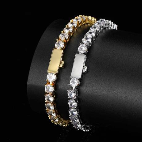 Western-Style Men's Bracelet — Single-Row Zircon Tennis Chain with Spring Clasp | Trendy Hip-Hop Jewelry & Accessories (Wholesale)