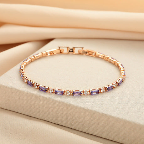 Cross-Border Light Luxury Purple Crystal Bracelet for Women — Featuring Simulated Moissanite, Delicate & Elegant, Champagne Gold Finish (Non-Fading) — Fine Jewelry Accessory
