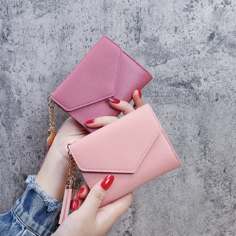 New Women's Wallet — Tassel Pendant, Litchi-Grain Texture; Features: Cash, Card, and Coin Pockets — In-Stock Wholesale
