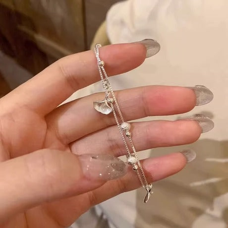 925 Sterling Silver Double-Layer Ginkgo Leaf Bracelet — Women's Light Luxury, Niche, and Exquisite Jewelry (2024 New Arrival)